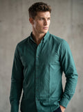 Green textured oxford button-down shirt with tonal monogram at chest