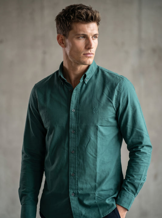 Rich Timber Green Textured Oxford Shirt with Tonal Monogram