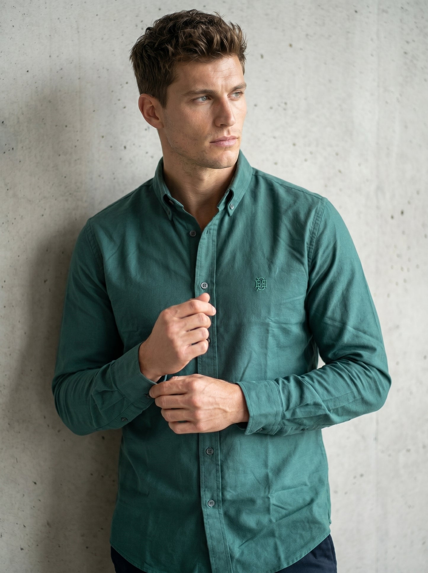 Rich Timber Green Textured Oxford Shirt with Tonal Monogram