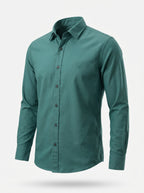 Green textured oxford button-down shirt long sleeves with tonal monogram