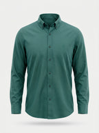 Green textured oxford button-down shirt, long sleeves, tonal chest detail