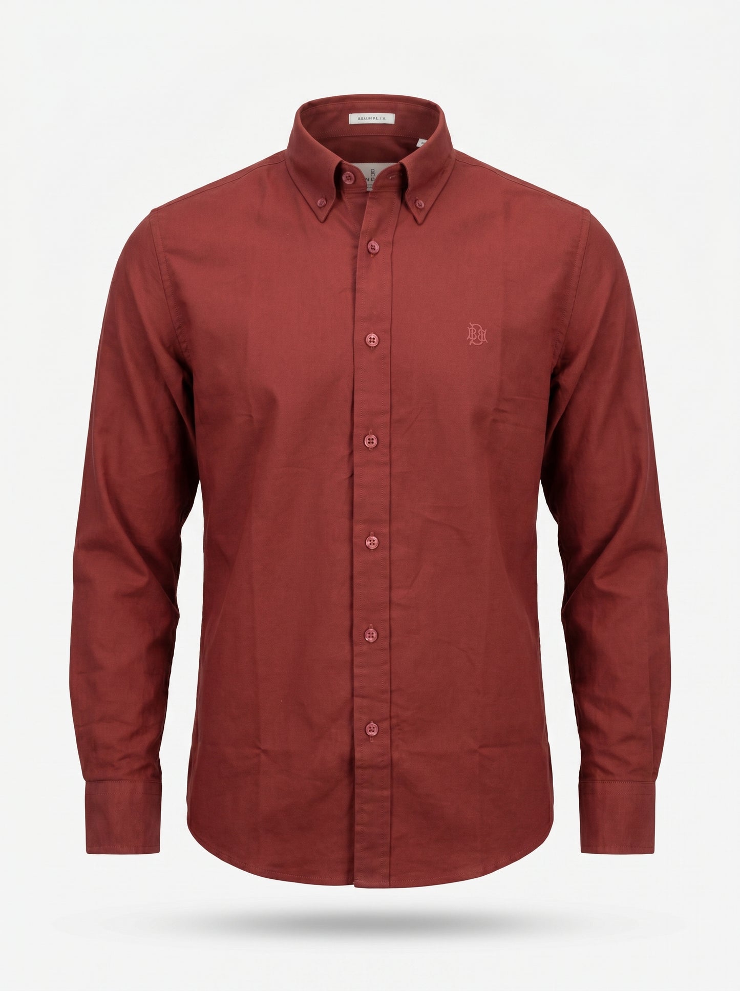 Rich Earthy Maroon Textured Oxford Shirt with Tonal Monogram