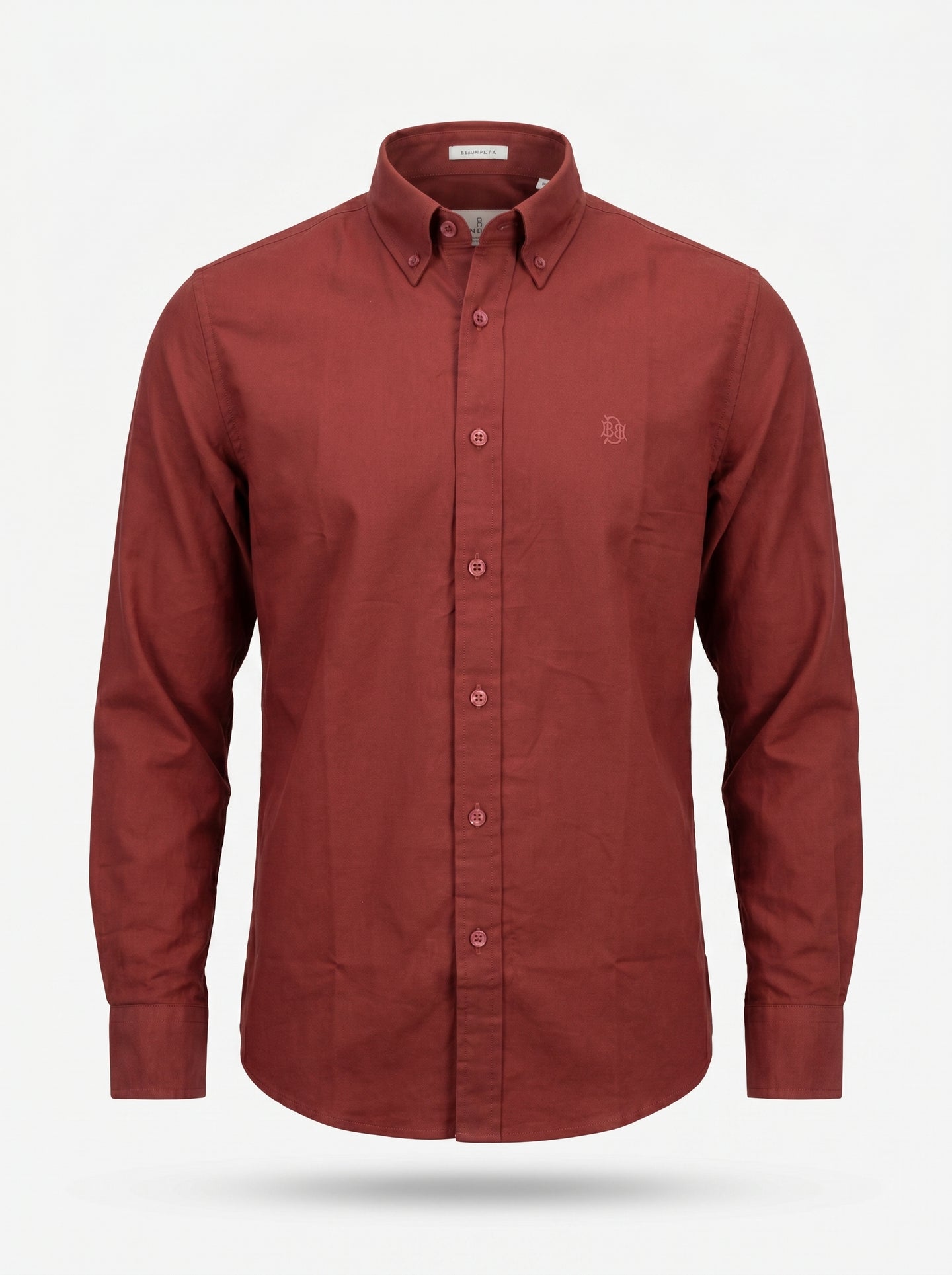 Rich Earthy Maroon Textured Oxford Shirt with Tonal Monogram
