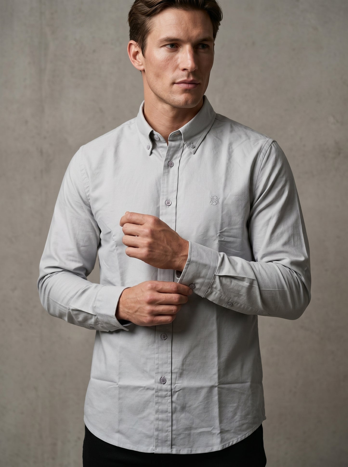 Premium Minimalist Soft Grey Textured Oxford Shirt
