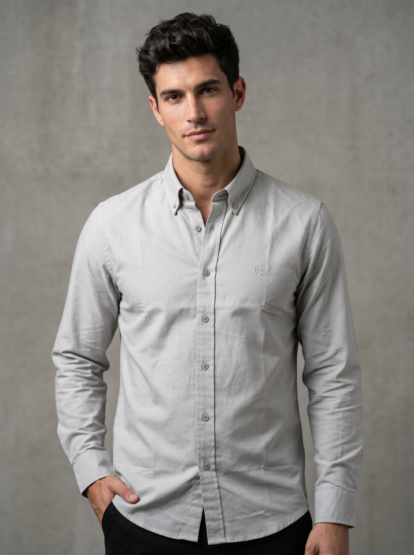 Premium Minimalist Soft Grey Textured Oxford Shirt