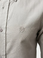 Light grey textured oxford shirt chest logo embroidery