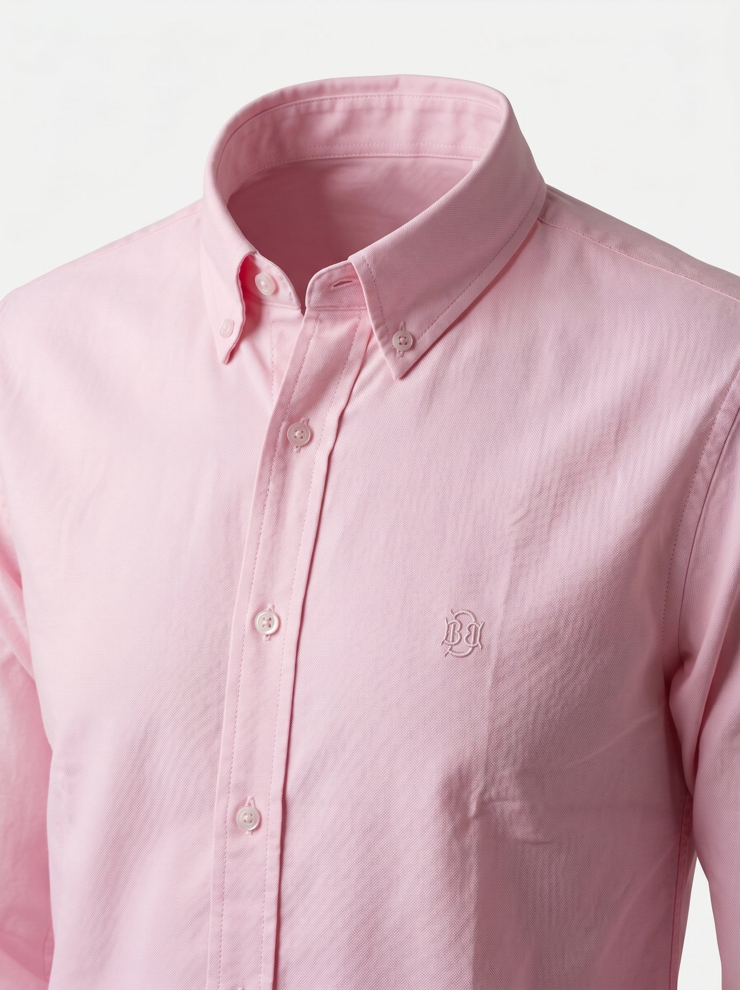 Classic Preppy Light Pink Textured Oxford Shirt with Tonal Monogram
