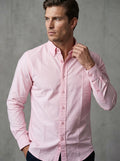 Light pink textured oxford shirt with tonal monogram, button-up front and cuffs
