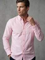 Light pink textured oxford shirt with tonal monogram, button-up front and cuffs