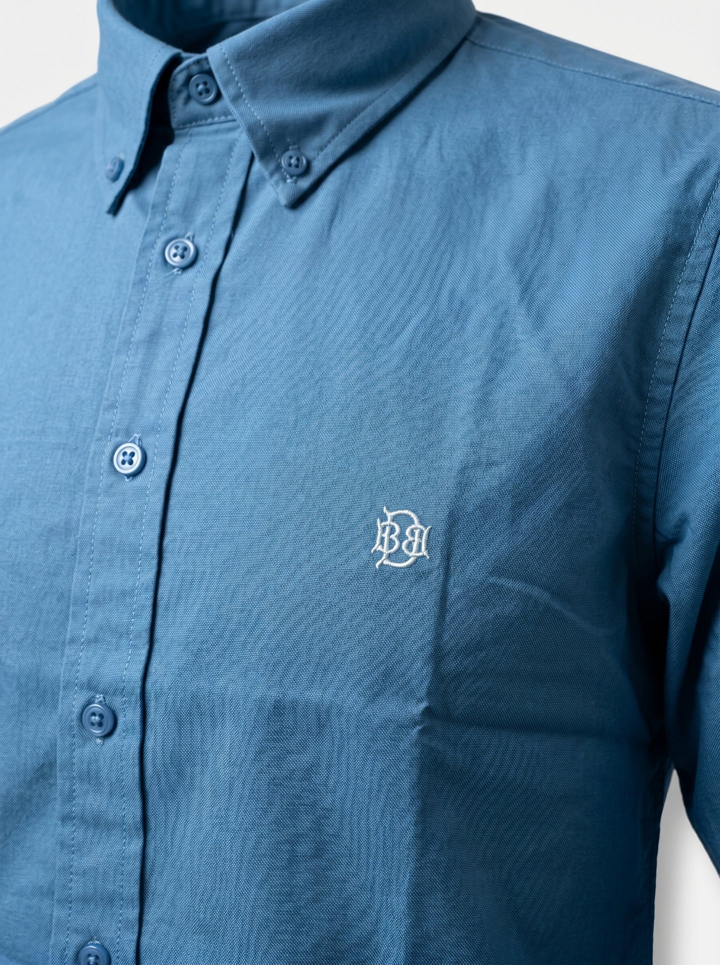 Indigo-Blue Textured Oxford Shirt with Tonal Monogram