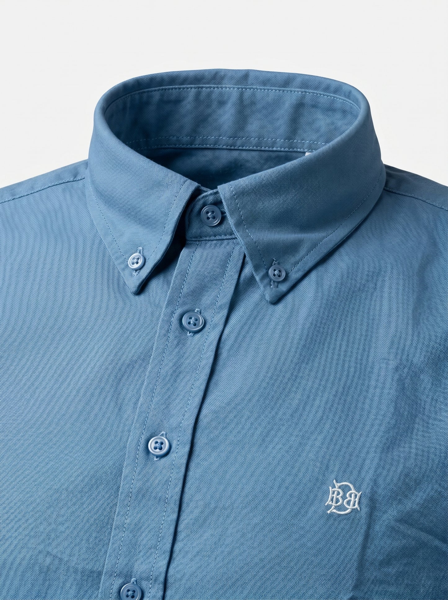 Indigo-Blue Textured Oxford Shirt with Tonal Monogram