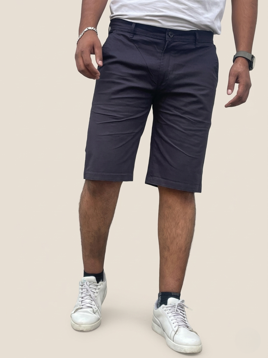 Premium Navy Blue Chino Shorts - Slim Fit Casual Cotton Shorts