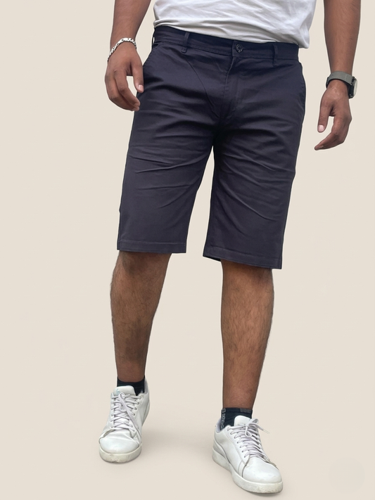 Premium Navy Blue Chino Shorts - Slim Fit Casual Cotton Shorts