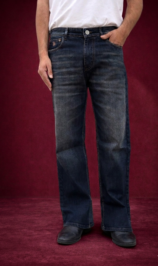 Bootcut Jeans for Men | Deep Indigo Dusty Wash Flare Denim