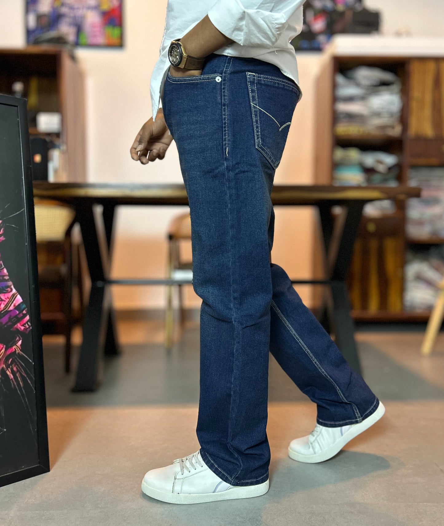 Navy Green Straight Fit Jeans