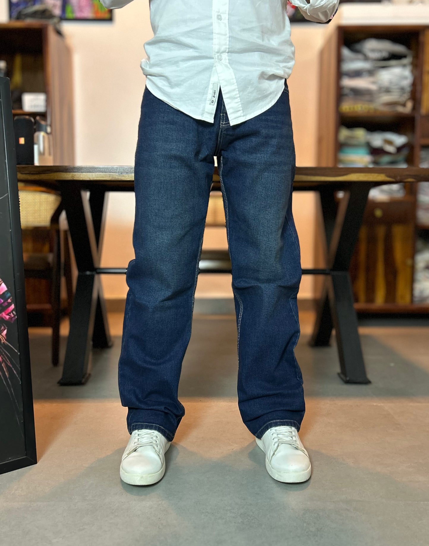 Navy Green Straight Fit Jeans