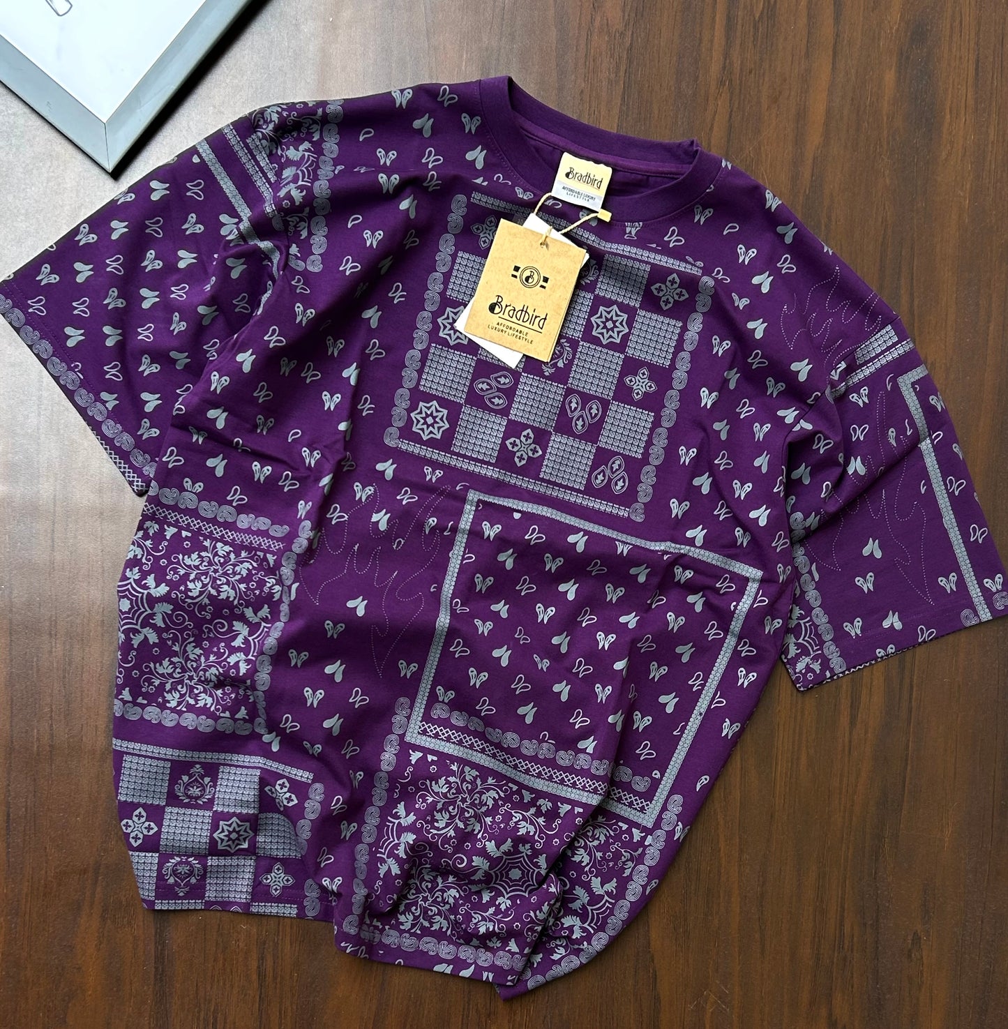 Bradbird Purple Paisley Drop Shoulder Tee – Full Printed Edition