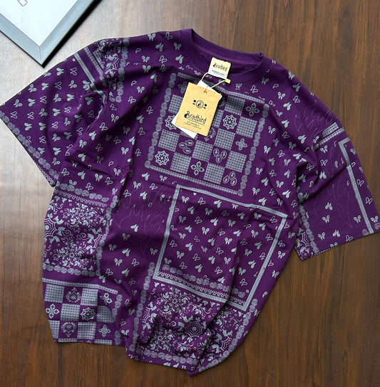 Bradbird Purple Paisley Drop Shoulder Tee – Full Printed Edition