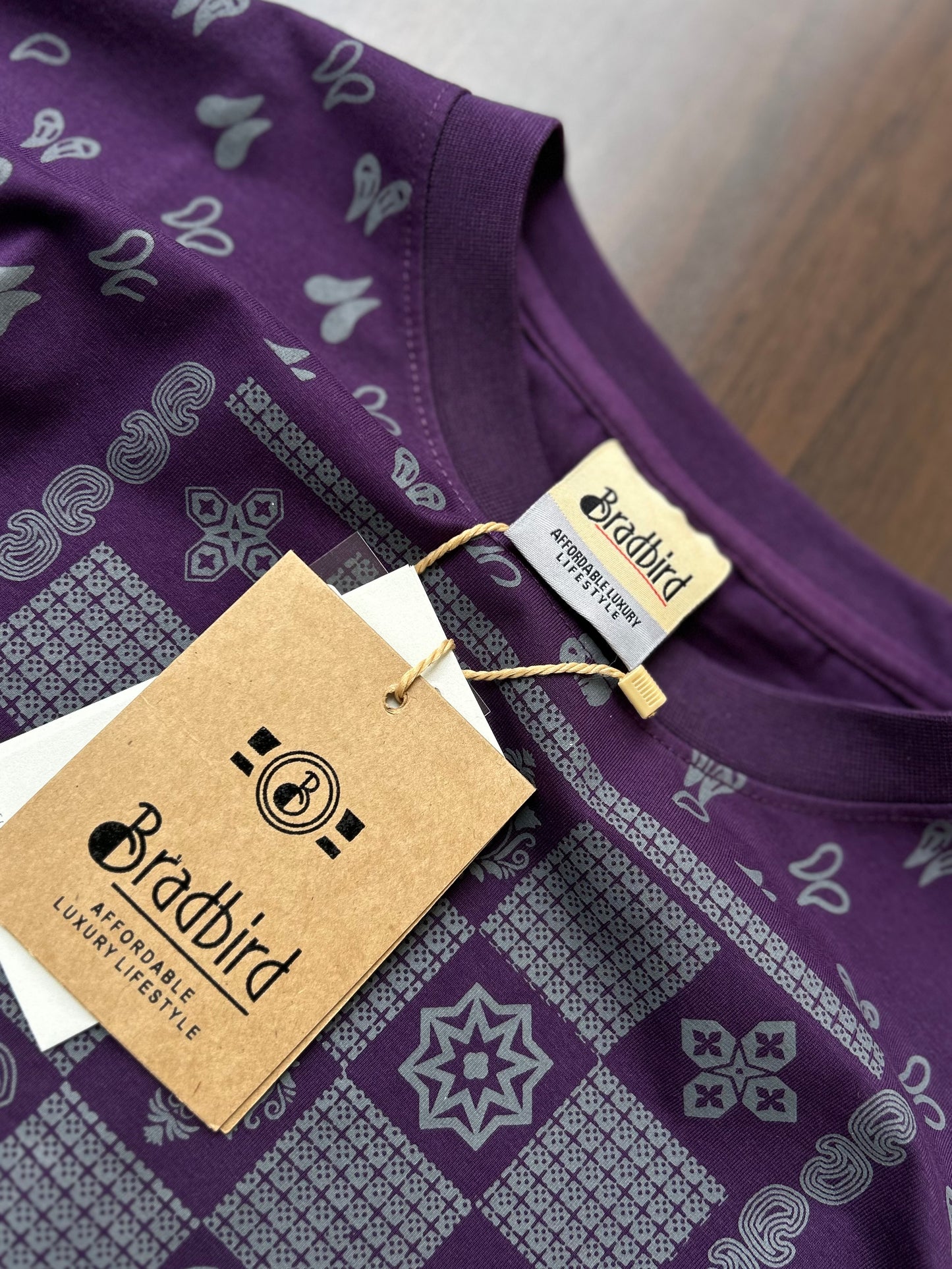 Bradbird Purple Paisley Drop Shoulder Tee – Full Printed Edition