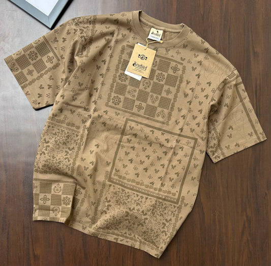 Bradbird Beige Bandana Drop Shoulder Tee – Full Printed Edition