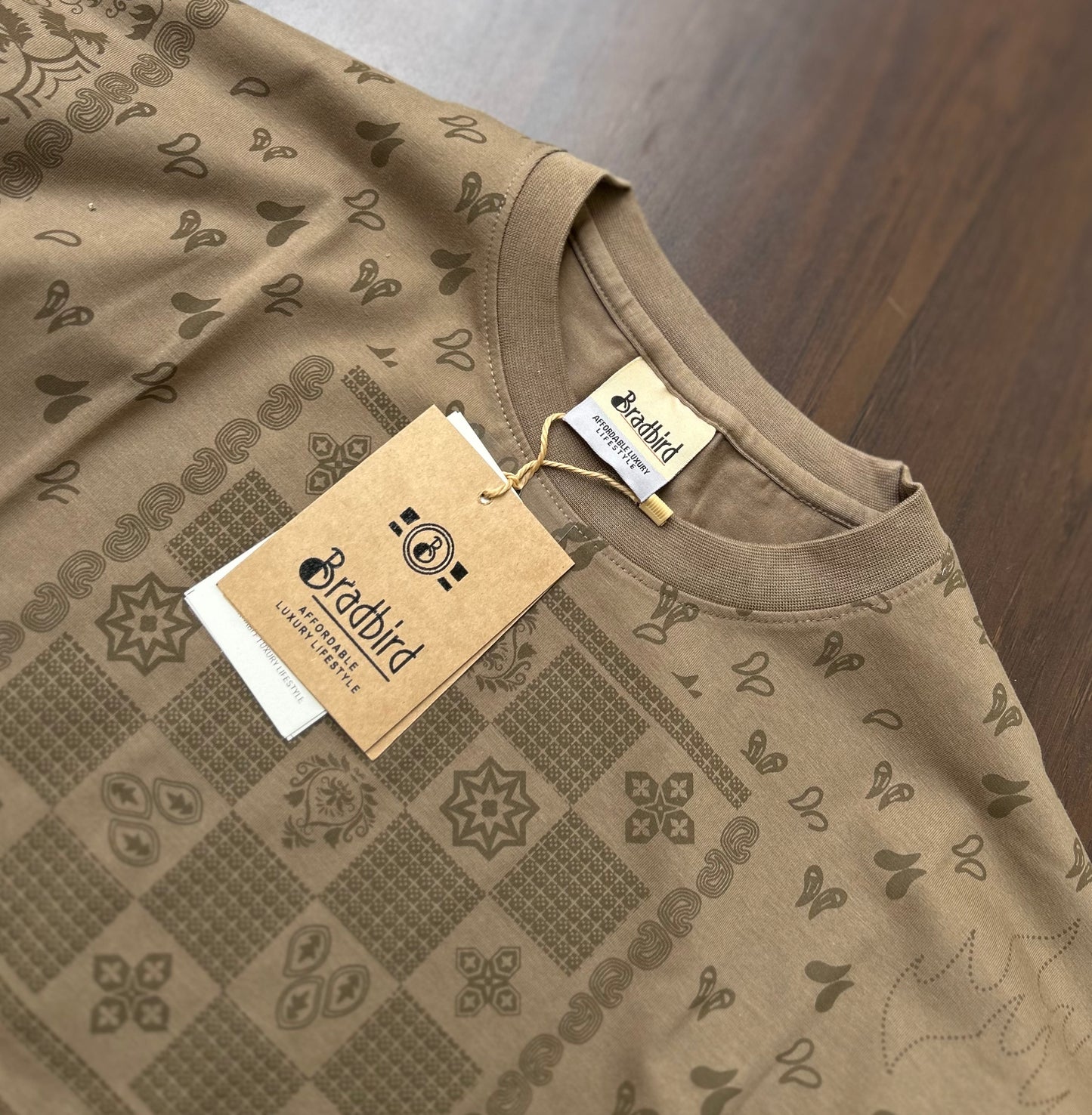 Bradbird Beige Bandana Drop Shoulder Tee – Full Printed Edition