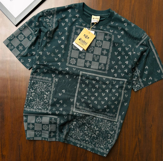 Bradbird Dark Olive Bandana Drop Shoulder Tee – Full Printed Edition