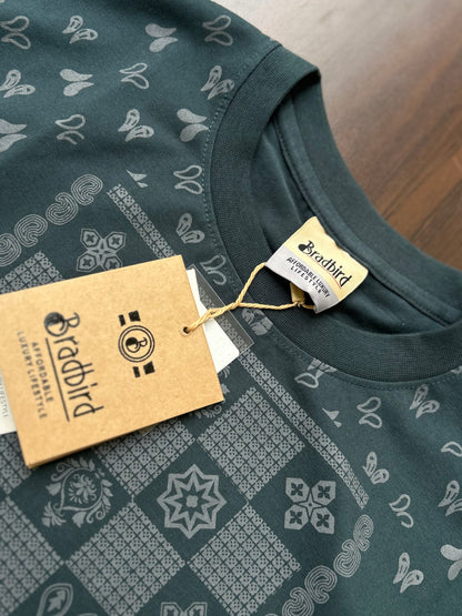 Bradbird Dark Olive Bandana Drop Shoulder Tee – Full Printed Edition