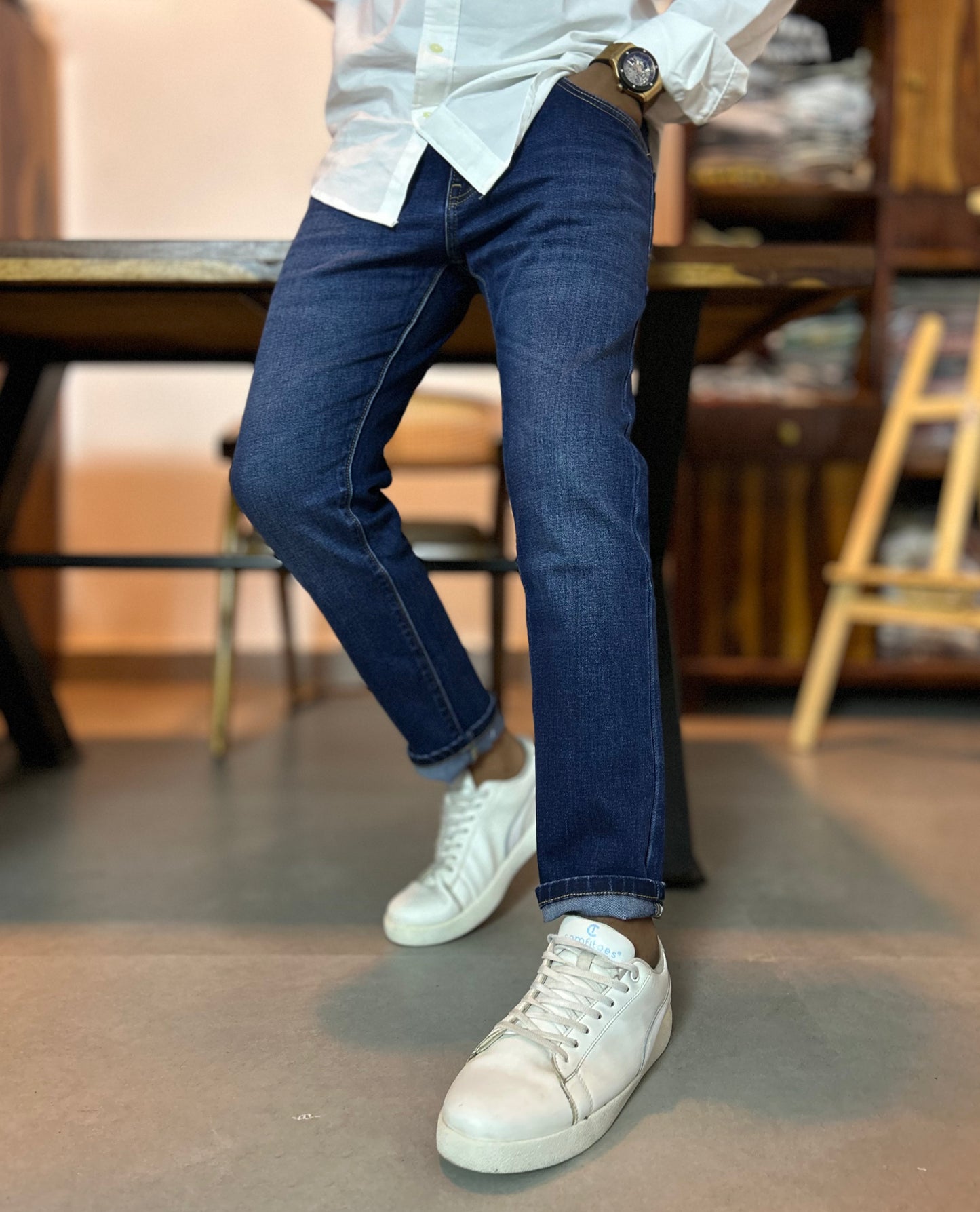 Bradbird Navy Wash Ankle-Fit Jeans