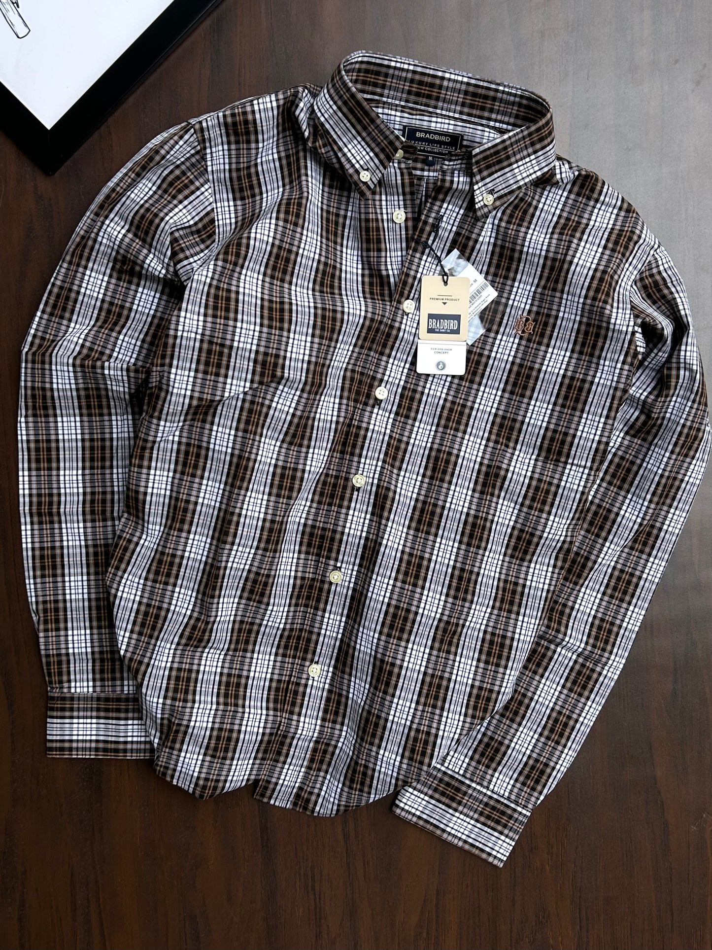 Bradbird Mocha White Checks Shirt