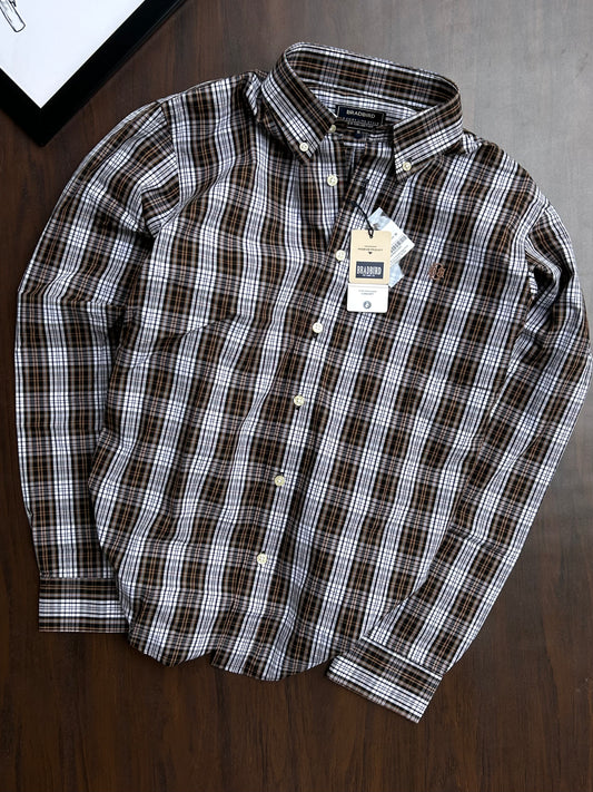 Bradbird Mocha White Checks Shirt