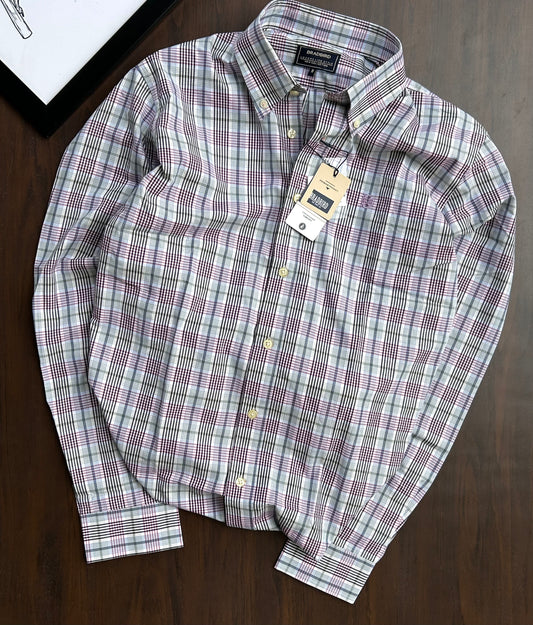 Bradbird Men’s White & Maroon Checkered Button-Down Shirt