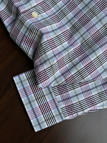 Bradbird Men’s White & Maroon Checkered Button-Down Shirt