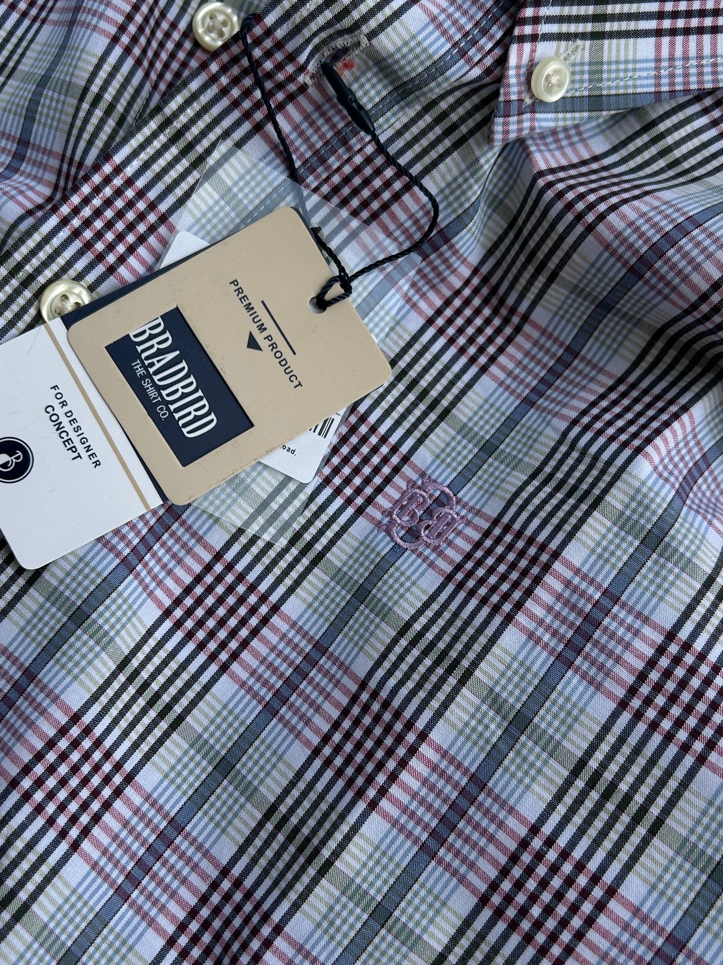 Bradbird Men’s White & Maroon Checkered Button-Down Shirt