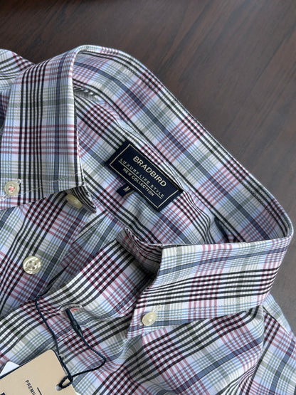 Bradbird Men’s White & Maroon Checkered Button-Down Shirt