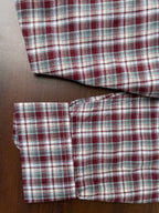 Plaid oxford shirt cuff and sleeve detail, buttoned front