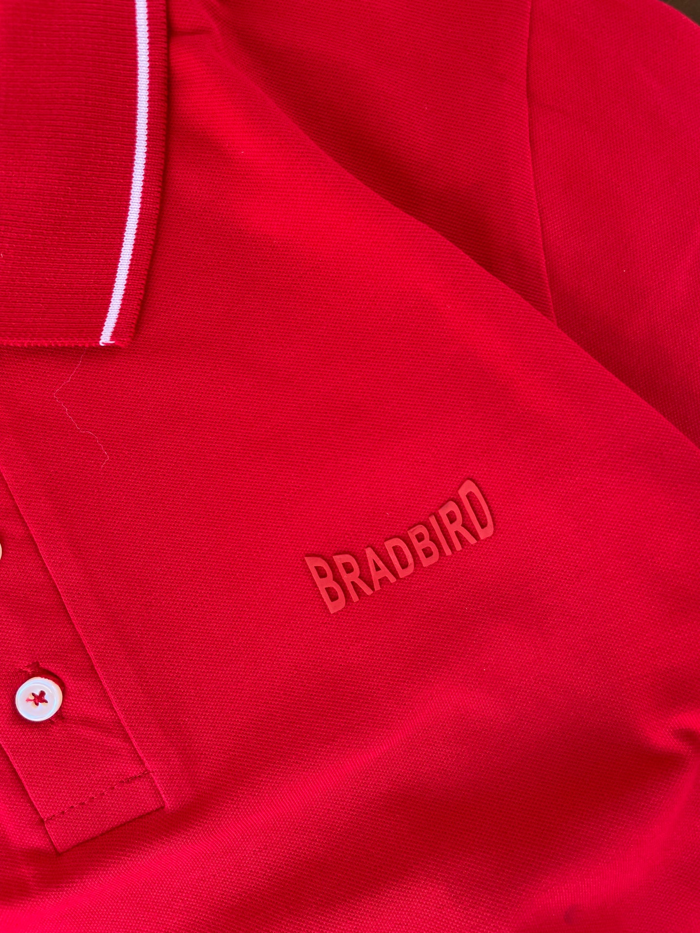 Premium Red Polo T-Shirt - Classic Fit Cotton Blend with Tipping Detail Bradbird