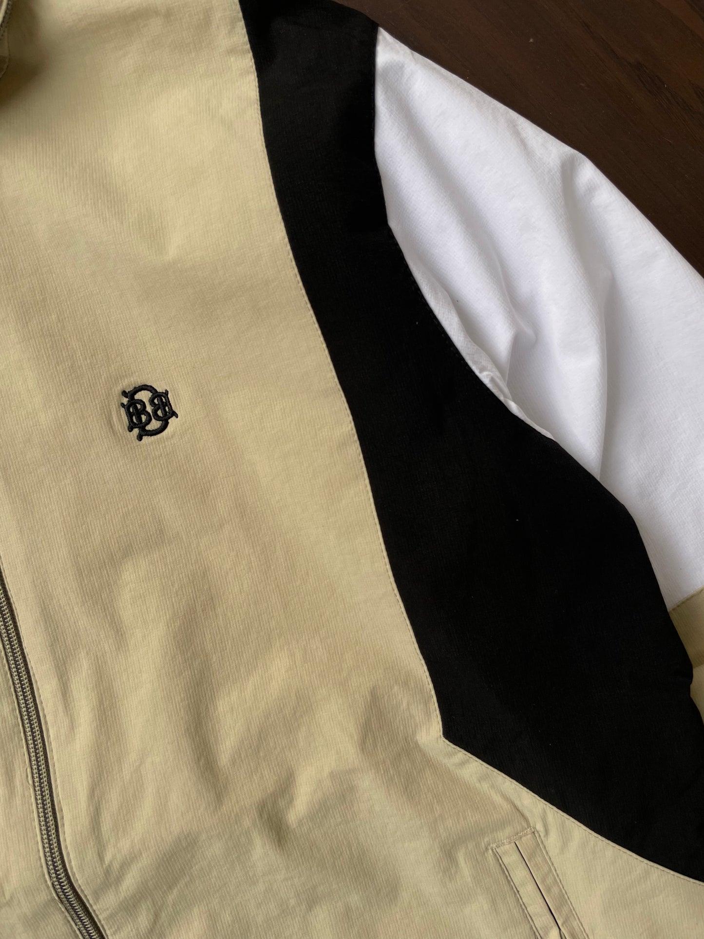 Sand-Storm Hooded Windbreaker - Desert Sand, Black & White Panelled Jacket