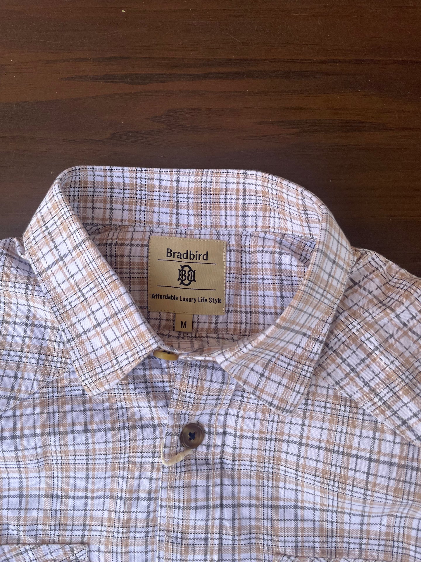 Brown and Beige Small Checks Double Pocket Shirt for Men - Cotton, Long Sleeve