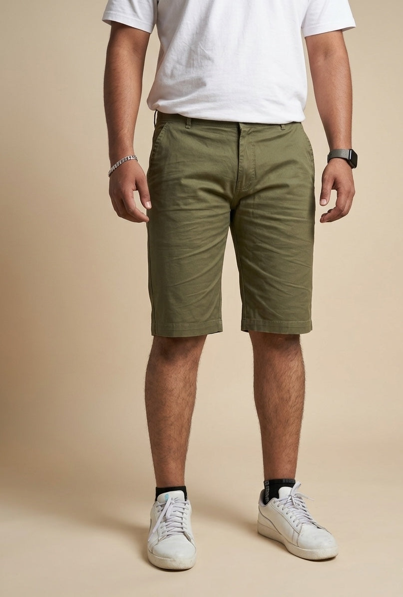 Premium Olive Green Chino Shorts - Slim Fit Casual Cotton Shorts