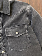 Charcoal western denim chest pocket with flap and round snap button