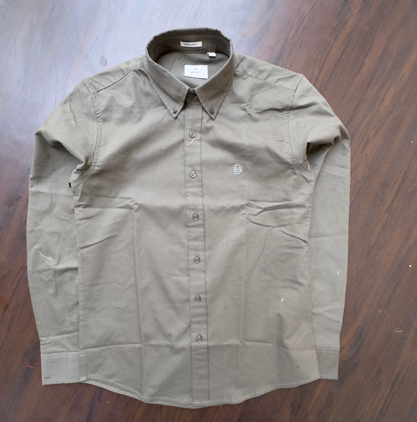 Olive Textured Oxford Shirt with Tonal Monogram