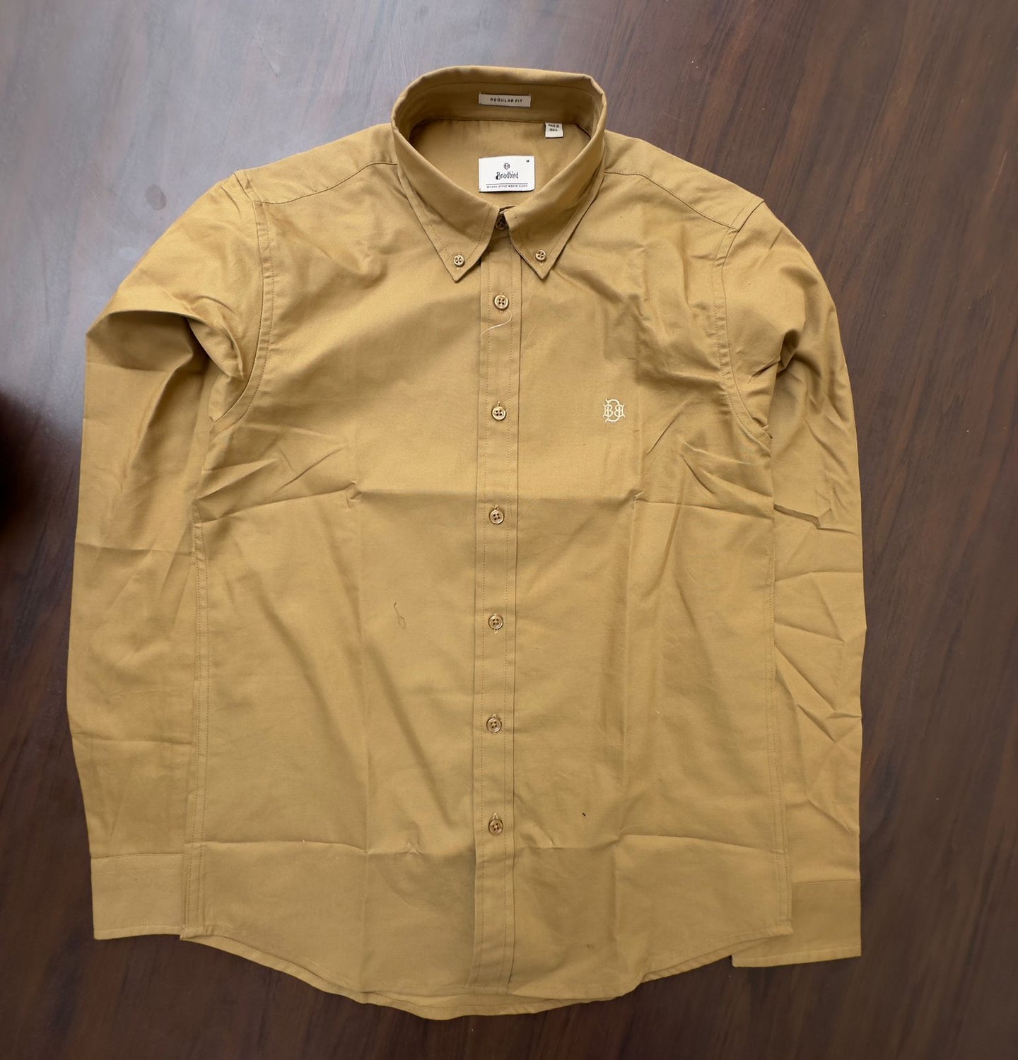 Tan Khaki Textured Oxford Shirt with Tonal Monogram