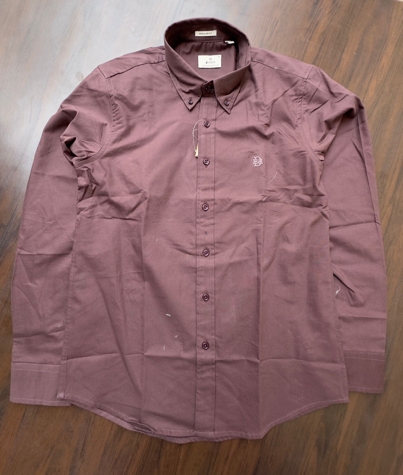 Luxury Wine Burgundy Textured Oxford Shirt with Contrast Monogram