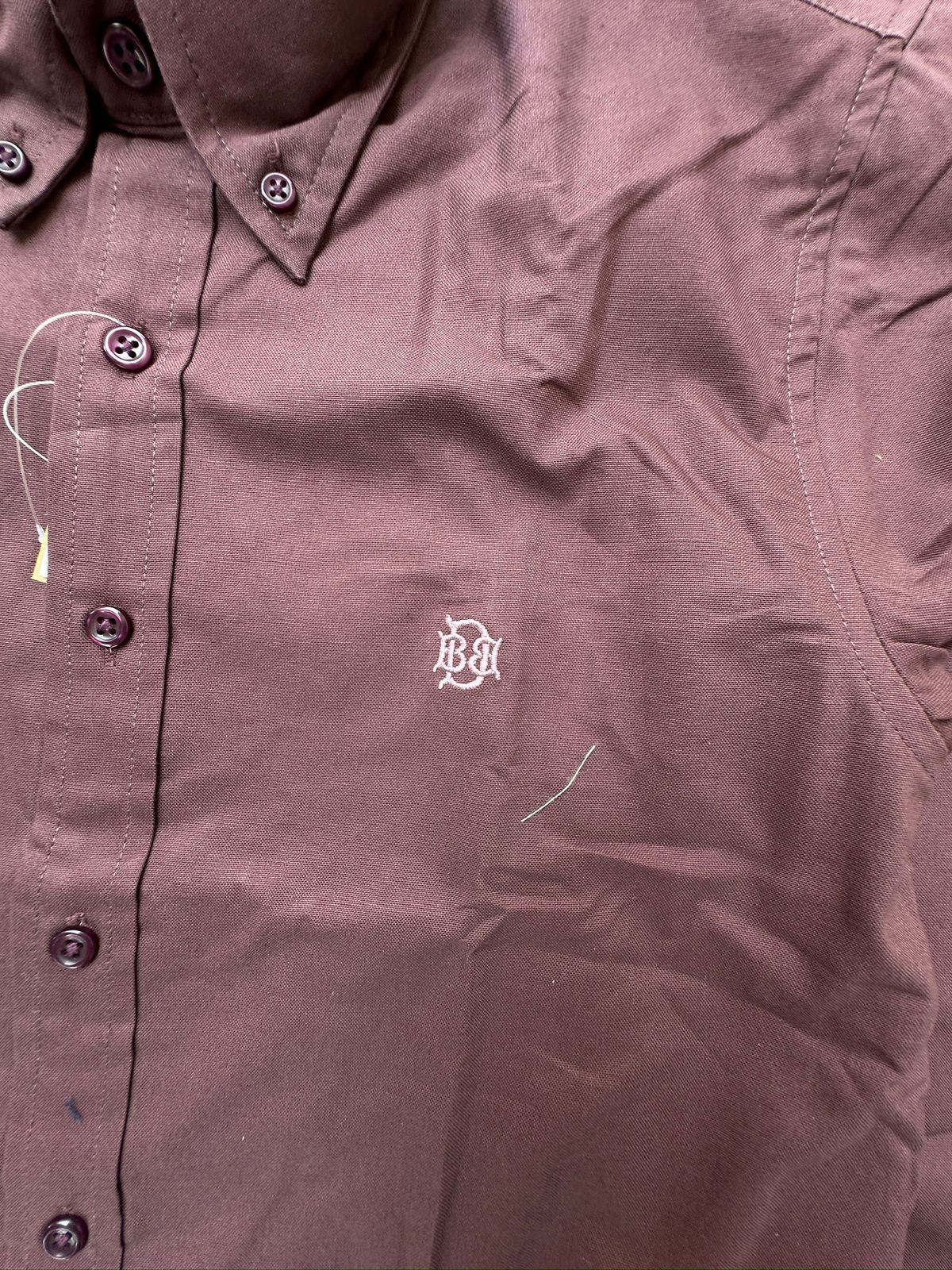 Luxury Wine Burgundy Textured Oxford Shirt with Contrast Monogram