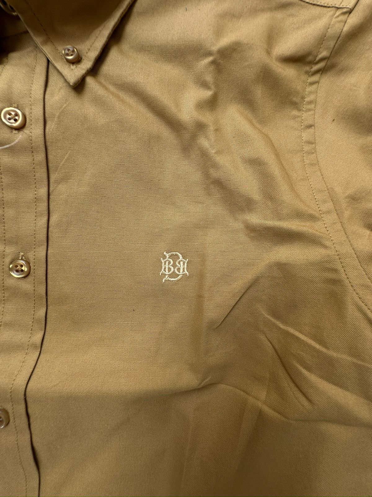 Tan Khaki Textured Oxford Shirt with Tonal Monogram