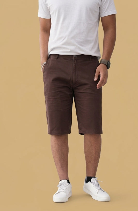 Premium Chocolate Brown Chino Shorts - Slim Fit Casual Cotton Shorts