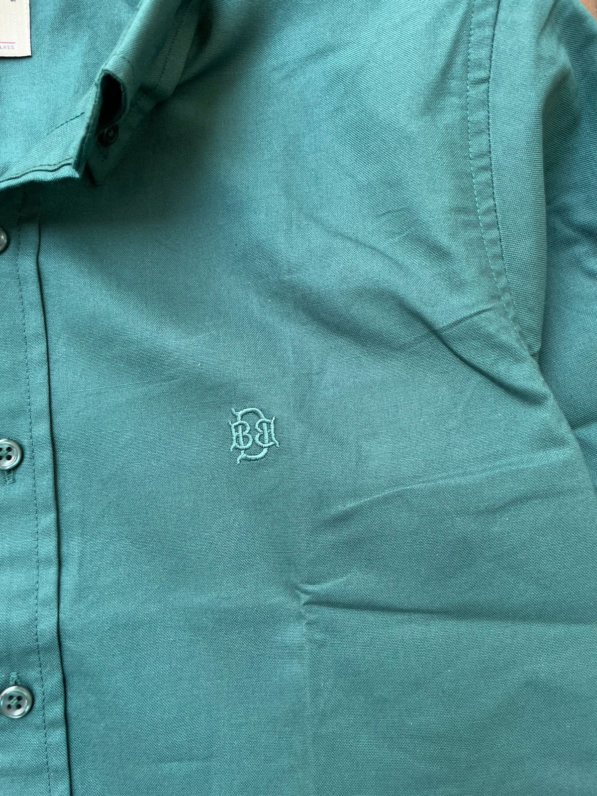 Rich Timber Green Textured Oxford Shirt with Tonal Monogram