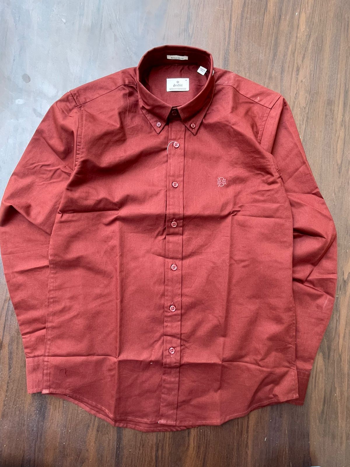 Rich Earthy Maroon Textured Oxford Shirt with Tonal Monogram