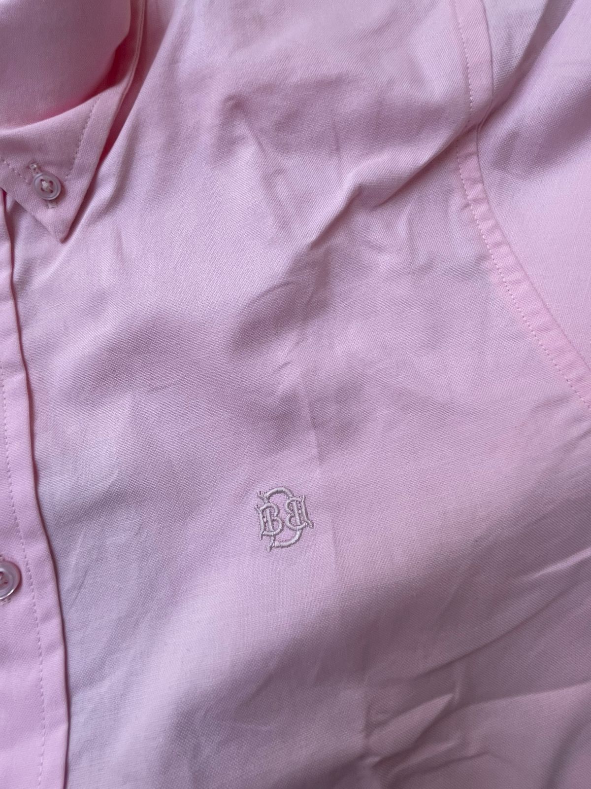 Classic Preppy Light Pink Textured Oxford Shirt with Tonal Monogram