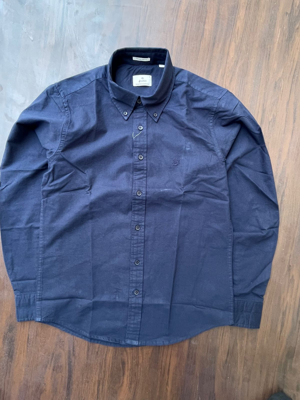 Rich Navy Textured Oxford Shirt with Tonal Monogram